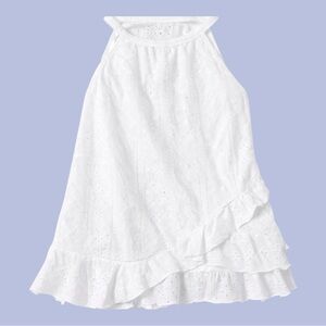 SHEIN Curve White Eyelet Halter Tank Ruffle Hem Boho Summer Top 1XL